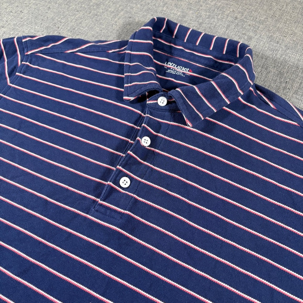 UNTUCKit Polo Shirt Mens XL Navy Blue Argot Striped Pima Cotton 40026